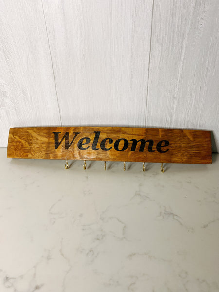 Barrel Stave Key Holder-Welcome