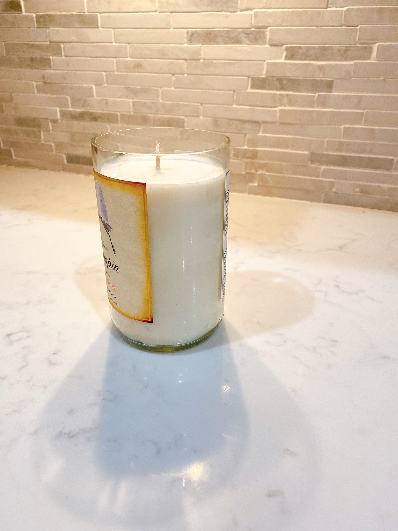 Reclaimed wine bottle candle-Short Clear glass