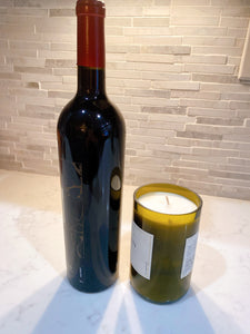 Reclaimed wine bottle candle-Short Green glass