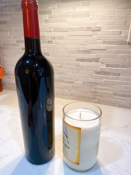 Reclaimed wine bottle candle-Short Clear glass